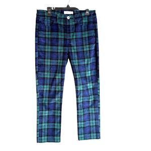 NWT Vineyard Vines Straight Crop High Rise Corduroy Pants Plaid Navy/Green sz 30